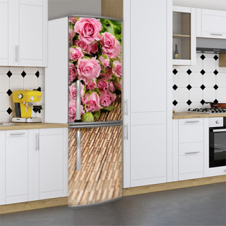 Вінілова наклейка на холодильник, квіти троянди, 180х65 см - Лицьова (В), з ламінуванням - Інтернет-магазин спільних покупок ToGether