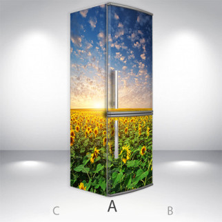 Вінілова наклейка на холодильник, поле з соняшниками, 180х65 см - Лицьова + Ліва (А), з ламінуванням - Інтернет-магазин спільних покупок ToGether