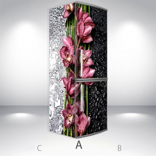 Вінілова наклейка на холодильник, орхідеї з бризками, 180х65 см - Лицьова + Ліва (А), з ламінуванням - Інтернет-магазин спільних покупок ToGether
