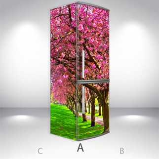Вінілова наклейка на холодильник, квітучий сад, 180х65 см - Лицьова + Ліва (А), з ламінуванням - Інтернет-магазин спільних покупок ToGether