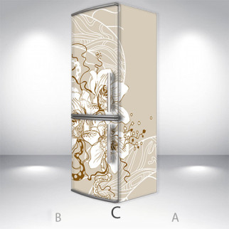 Вінілова наклейка на холодильник, квіти намальовані, 180х60 см - Лицьова + Права (C), з ламінуванням - Інтернет-магазин спільних покупок ToGether
