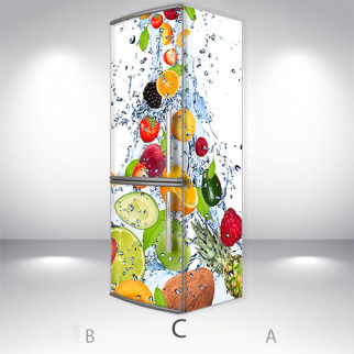 Наклейка на холодильник, фрукти в бризках, 180х60 см - Лицьова + Права (C), з ламінуванням - Інтернет-магазин спільних покупок ToGether