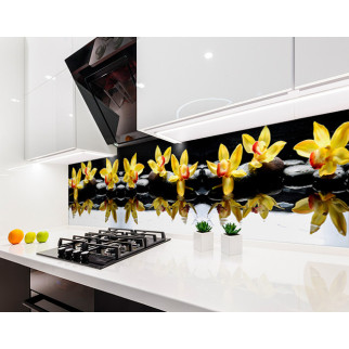 Наклейка на кухонний фартух 60 х 200 см, з фотодруком та захисною ламінацією жовті орхідеї на каменях (БП-s_fl11695) - Інтернет-магазин спільних покупок ToGether