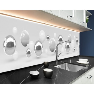 Наклейка на кухонний фартух 60 х 250 см, з фотодруком та захисною ламінацією дзеркальні та білі кулі (БП-s_3d1011-1) - Інтернет-магазин спільних покупок ToGether