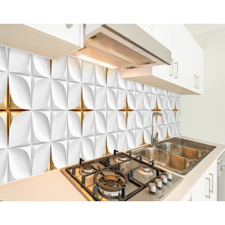 Наклейка на кухонний фартух 65 х 300 см, з фотодруком та захисною ламінацією з біло-золотою плиткою (БП-s_3d1022-4) - Інтернет-магазин спільних покупок ToGether