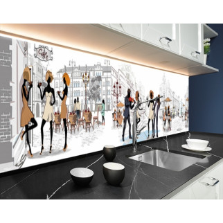 Наклейка на кухонний фартух 60 х 300 см, з фотодруком та захисною ламінацією вулички Паризькі графіка (БП-s_cd154-3) - Інтернет-магазин спільних покупок ToGether