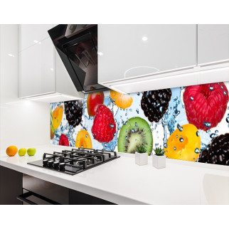 Наклейка на кухонний фартух 60 х 200 см, з фотодруком та захисною ламінацією ягоди в бризках води (БП-s_ed050) - Інтернет-магазин спільних покупок ToGether