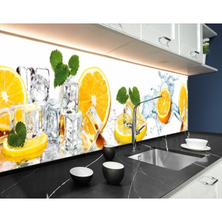 Наклейка на кухонний фартух 60 х 200 см, з фотодруком та захисною ламінацією лимони та кубики льоду (БП-s_ed582) - Інтернет-магазин спільних покупок ToGether
