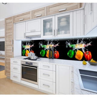 Наклейка на кухонний фартух 60 х 300 см, з фотодруком та захисною ламінацією перець болгарський в бризках (БП-s_ed602-3) - Інтернет-магазин спільних покупок ToGether
