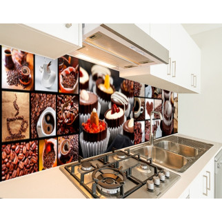 Наклейка на кухонний фартух 60 х 250 см, з фотодруком та захисною ламінацією колаж із тістечком та кавою (БП-s_ed612-1) - Інтернет-магазин спільних покупок ToGether