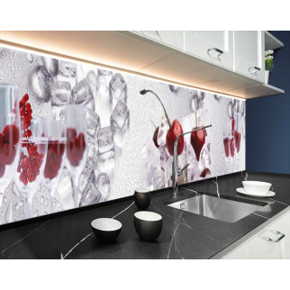 Наклейка на кухонний фартух 65 х 300 см, з фотодруком та захисною ламінацією вишні з льодом і келихами (БП-s_ed618-4) - Інтернет-магазин спільних покупок ToGether