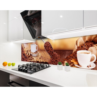 Наклейка на кухонний фартух 60 х 200 см, з фотодруком та захисною ламінацією кавові зерна з чашками (БП-s_ed638) - Інтернет-магазин спільних покупок ToGether