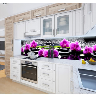 Наклейка на кухонний фартух 60 х 200 см, з фотодруком та захисною ламінацією орхідеї на камінні (БП-s_fl11567) - Інтернет-магазин спільних покупок ToGether