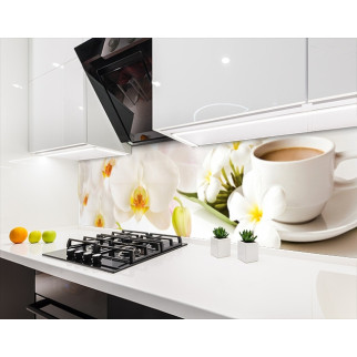Наклейка на кухонний фартух 60 х 300 см, з фотодруком та захисною ламінацією орхідеї та кава (БП-s_fl11687-3) - Інтернет-магазин спільних покупок ToGether