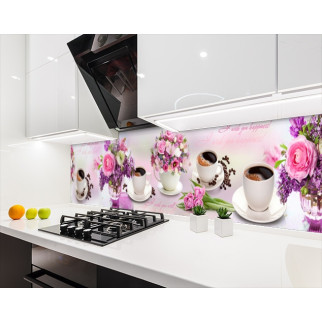 Наклейка на кухонний фартух 60 х 200 см, з фотодруком та захисною ламінацією квіти та чашка кави (БП-s_fl11712) - Інтернет-магазин спільних покупок ToGether