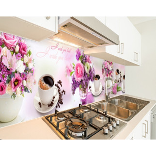Наклейка на кухонний фартух 65 х 300 см, з фотодруком та захисною ламінацією квіти та чашка кави (БП-s_fl11712-4) - Інтернет-магазин спільних покупок ToGether