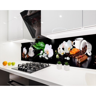 Наклейка на кухонний фартух 60 х 250 см, з фотодруком та захисною ламінацією орхідеї та кава (БП-s_fl11724-1) - Інтернет-магазин спільних покупок ToGether