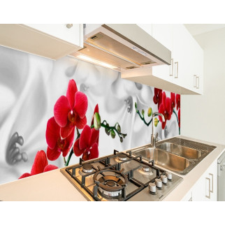 Наклейка на кухонний фартух 60 х 200 см, з фотодруком та захисною ламінацією орхідеї на білому атласі (БП-s_fl11728) - Інтернет-магазин спільних покупок ToGether