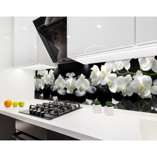 Наклейка на кухонний фартух 60 х 200 см, з фотодруком та захисною ламінацією білі орхідеї на камінні (БП-s_fl11740) - Інтернет-магазин спільних покупок ToGether