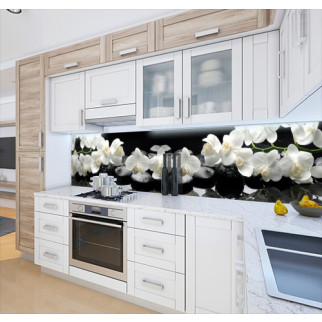 Наклейка на кухонний фартух 60 х 300 см, з фотодруком та захисною ламінацією білі орхідеї на камінні (БП-s_fl11740-3) - Інтернет-магазин спільних покупок ToGether