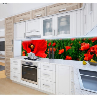 Наклейка на кухонний фартух 60 х 250 см, з фотодруком та захисною ламінацією маки червоні у полі (БП-s_fl137-1) - Інтернет-магазин спільних покупок ToGether