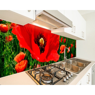 Наклейка на кухонний фартух 65 х 250 см, з фотодруком та захисною ламінацією маки червоні у полі (БП-s_fl137-2) - Інтернет-магазин спільних покупок ToGether