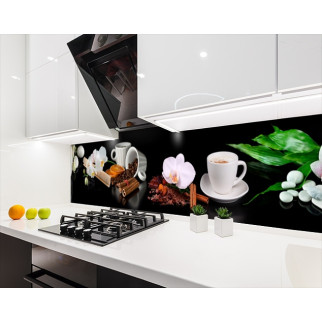Наклейка на кухонний фартух 60 х 200 см, з фотодруком та захисною ламінацією орхідеї та кава (БП-s_fl11725) - Інтернет-магазин спільних покупок ToGether