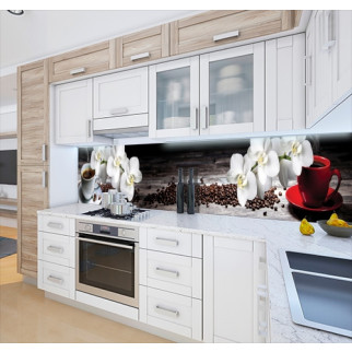 Наклейка на кухонний фартух 60 х 300 см, з фотодруком та захисною ламінацією орхідеї з зернами кави (БП-s_fl11726-3) - Інтернет-магазин спільних покупок ToGether