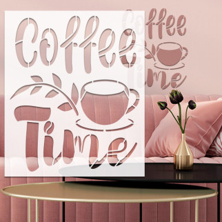Трафарет для штукатурки, фарбування, Coffee Time, пластиковий багаторазовий (640х540) - Інтернет-магазин спільних покупок ToGether