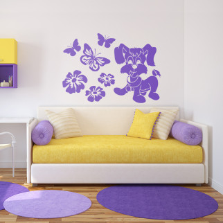 Трафарет собачка з метеликами в дитячу кімнату, вітальню, спальню, передпокій 95 х 135 см одноразовий з - Інтернет-магазин спільних покупок ToGether