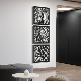 Панно 3D декоративне з об'ємом 15 мм для стін, Павич 124 х 40 см чорне - Інтернет-магазин спільних покупок ToGether
