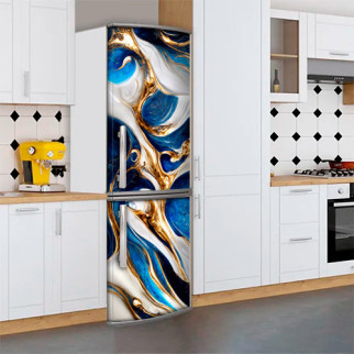 Наклейка на холодильник, текстура під синій мармур із золотом, 200х60 см - Лицьова + Ліва (А), з ламінуванням - Інтернет-магазин спільних покупок ToGether