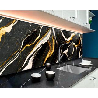 Наклейка на кухонний фартух 60 х 250 см, з фотодруком та захисною ламінацією мармур чорний із золотом та білим - Інтернет-магазин спільних покупок ToGether