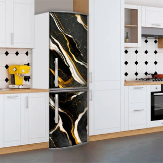 Наклейка на холодильник, текстура під чорний мармур із золотом, 200х60 см - Лицьова + Ліва (А), з ламінуванням - Інтернет-магазин спільних покупок ToGether