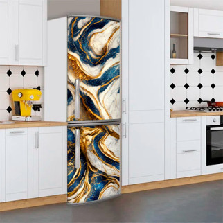 Наклейка на холодильник, текстура під Синьо-білий мармур із золотом, 200х60 см - Лицьова + Ліва (А), з ламінуванням - Інтернет-магазин спільних покупок ToGether