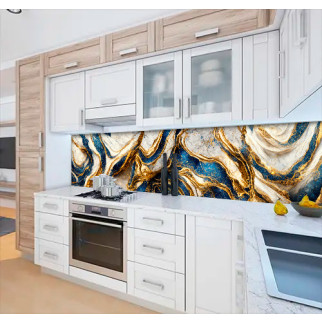 Наклейка на кухонний фартух 65 х 250 см, з фотодруком та захисною ламінацією мармур синій із золотом та білим - Інтернет-магазин спільних покупок ToGether