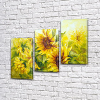 Модульна триптих картина Соняшники, на ПВХ тканини, 70x80 см, (50x25-2/50х25) - Інтернет-магазин спільних покупок ToGether