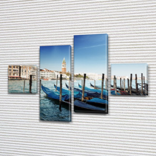 Модульна картина Гондоли Венеції на Холсті син., 50x80 см, (18x18-2/45х18-2) - Інтернет-магазин спільних покупок ToGether