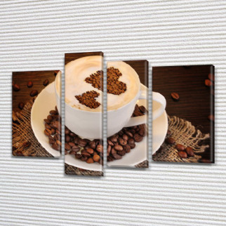Картина модульна Чашка улюбленої кави для кухні, на Холсті син., 65x85 см, (40x20-2/65х18/50x18) ПВХ тканина, 65, 85 - Інтернет-магазин спільних покупок ToGether