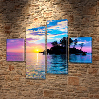 Модульна картина Захід сонця, на Холсті син., 65x80 см, (25x18-2/55х18-2) - Інтернет-магазин спільних покупок ToGether