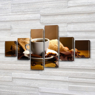 Модульна картина Кава та шоколад на Холсті син., 70x120 см, (25x18-2/35х18-2/65x18-2) - Інтернет-магазин спільних покупок ToGether