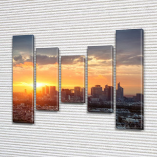 Картина модульна Схід сонця у великому місті, на Холсті син., 80x100 см, (80x18-2/55х18-2/40x18) - Інтернет-магазин спільних покупок ToGether
