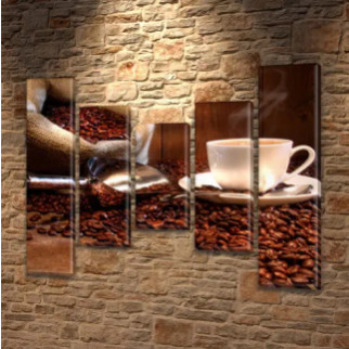 Модульна картина Кава на Холсті син., 80x100 см, (80x18-2/55х18-2/40x18) - Інтернет-магазин спільних покупок ToGether