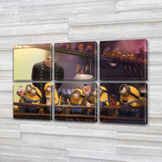 Модульна триптих картина в дитячу Міньйони, на Холсті син., 52x80 см, (25x25-6) - Інтернет-магазин спільних покупок ToGether