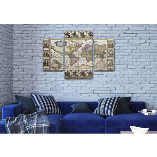 Модульна картина Стародавня мапа світу купити україна на Холсті, 80х120 см, (55x35-2/80x45) - Інтернет-магазин спільних покупок ToGether