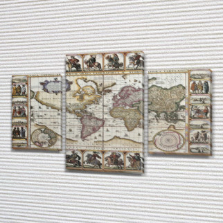 Модульна картина Стародавня мапа світу купити україна на Холсті, 80х120 см, (55x35-2/80x45) ПВХ тканина, 60, 90 - Інтернет-магазин спільних покупок ToGether
