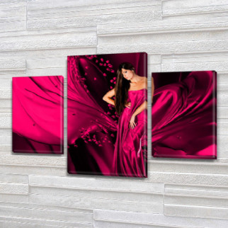 Модульна картина Дівчина в бордовому платті на Холсті, 80х120 см, (55x35-2/80x45) - Інтернет-магазин спільних покупок ToGether