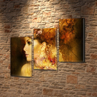 Картина модульна Дівчина — осінь на Холсті, 100х110 см, (70x35-3) - Інтернет-магазин спільних покупок ToGether