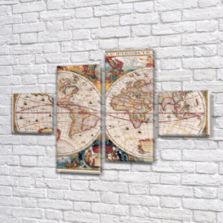 Картина модульна Карта-глобус на ПВХ тканини, 70x110 см, (25x25-2/65х25-2) - Інтернет-магазин спільних покупок ToGether
