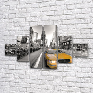 Модульна картина Жовте таксі на ПВХ тканини, 75x130 см, (20x20-2/45х20-2/75x20-2) Холст син., 75, 130 - Інтернет-магазин спільних покупок ToGether